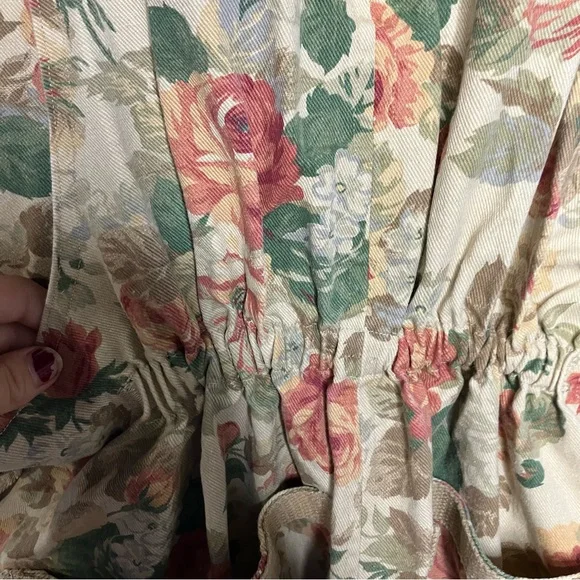 Handmade floral Jean Shortalls overalls casual approximately women’s size XL - Picture 4 of 12